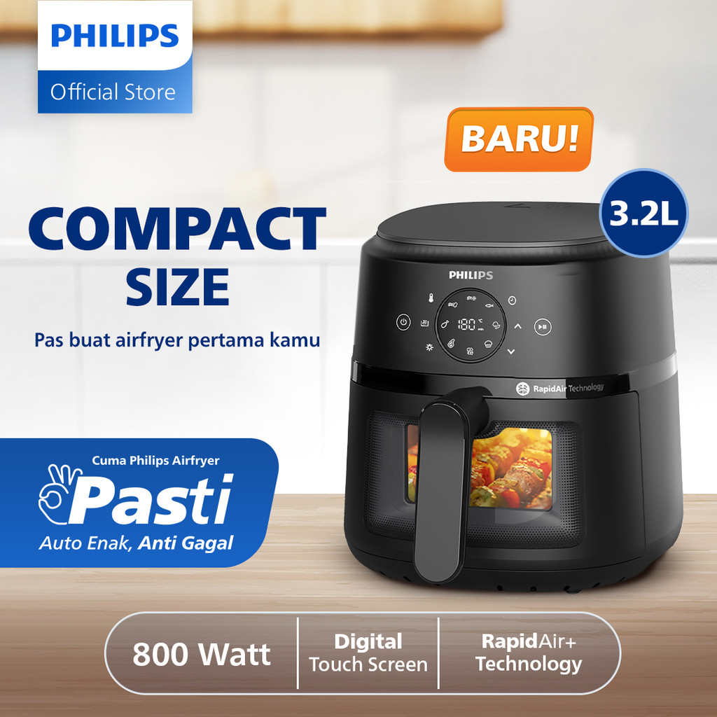 BARU PHILIPS Airfryer Low Watt 800 W Transparan BEST COMPACT SIZE 3.2 L NA210/00 - air fryer multifu