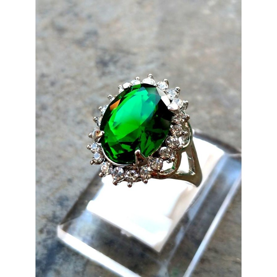 CINCIN WANITA BATU PERMATA GREEN AQUAMARINE OVAL CUTTING