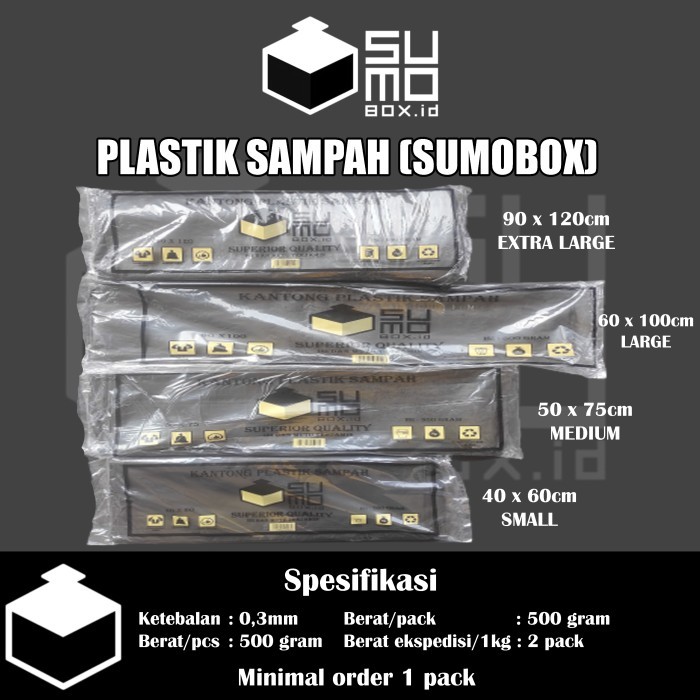 Kantong Plastik Sampah Sumobox isi 500gram Aneka Ukuran Trashbag Hitam