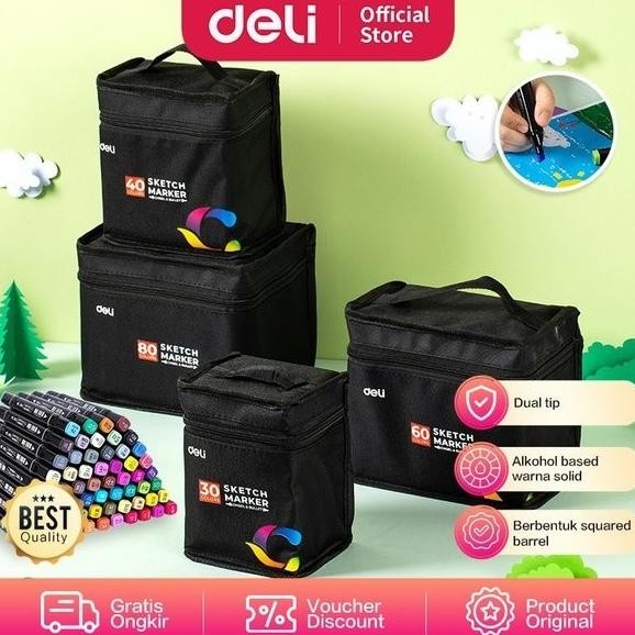 

DELI Sketch Marker/spidol anime/spidol warna ALCOHOL BASED INK 70806 set 30/40/60/80 warna Termurah