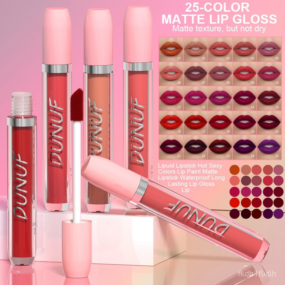 DUNUF 25Velvet Matte Waterproof Lipstick Non-Stick Cup Long-Lasting Lip Gloss Note Check Link Discla