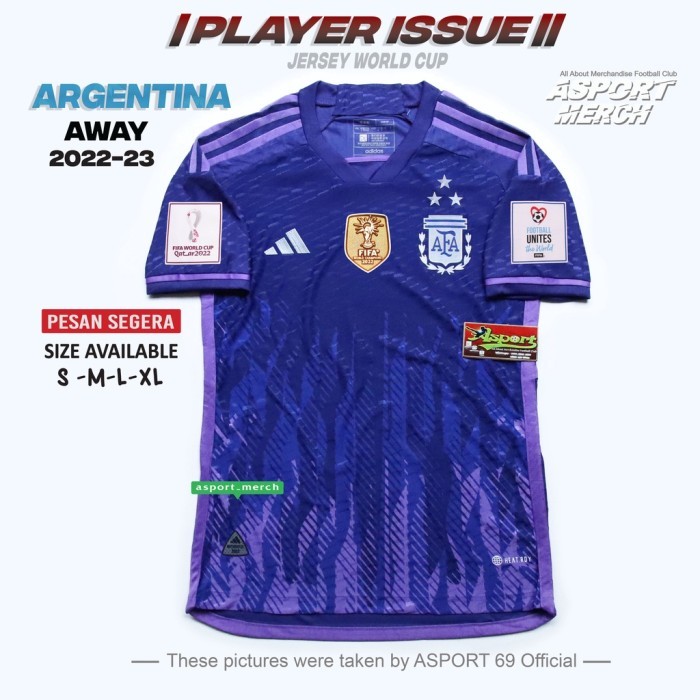 TERLARIS ARGENTINA AWAY 3STAR PLAYER ISSUE JERSEY BOLA ARGENTINA AWAY BINTANG 3 WORLDCUP 2022 2023
