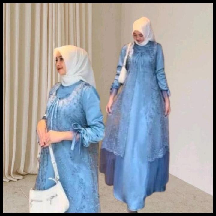 Terbaru Gamis Wanita Pesta Kondangan Brokat Mewah Aleena Set Dress Wanita Muslim Bahan Maxmara Premi
