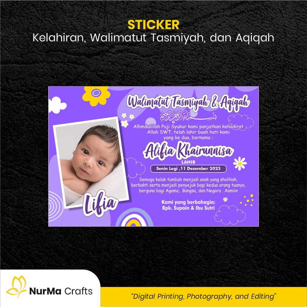 

Stiker Bayi (Walimatut Tasmiyah dan Aqiqah) - Kertas Sticker Bontak / Kertas Art Paper