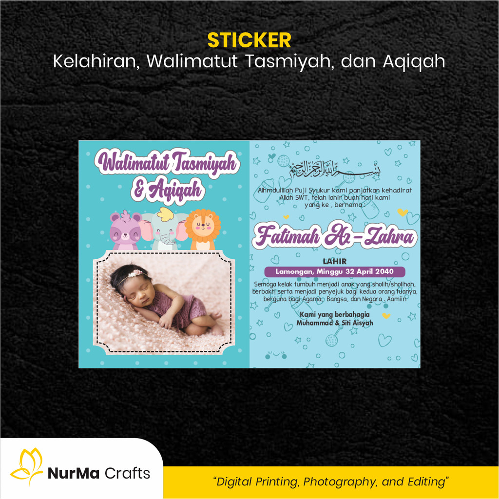 

Stiker Bayi (Walimatut Tasmiyah dan Aqiqah) - Kertas Sticker Bontak / Kertas Art Paper