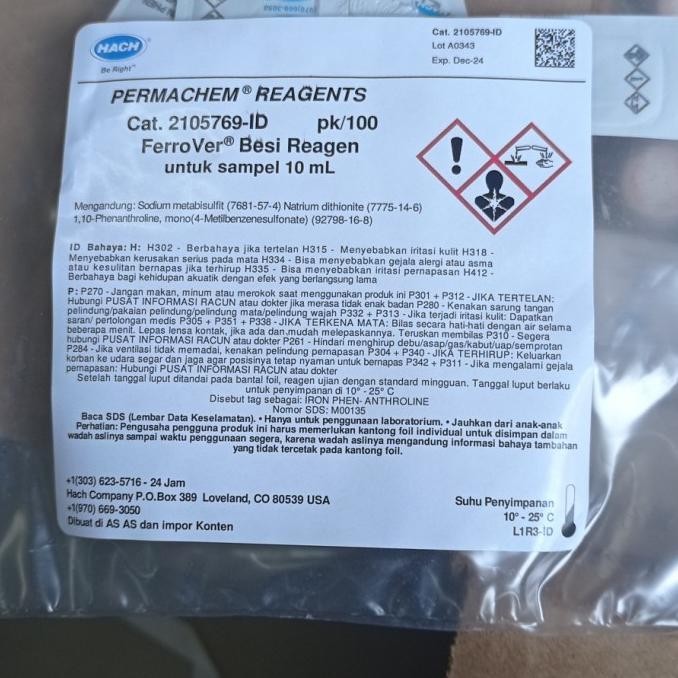 

BARU HACH 2105769 FERROVER IRON REAGENT POWDER PILLOWS 10 ML/HACH 21057-69