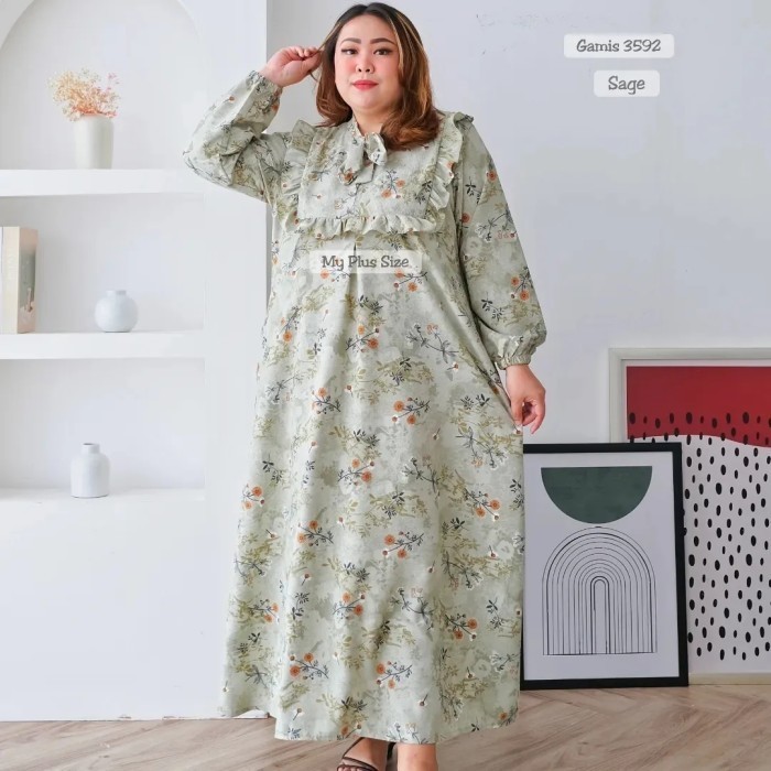 Murah Gamis Bunga Wanita Jumbo 3592, Ld 130 & 145 cm Non COD