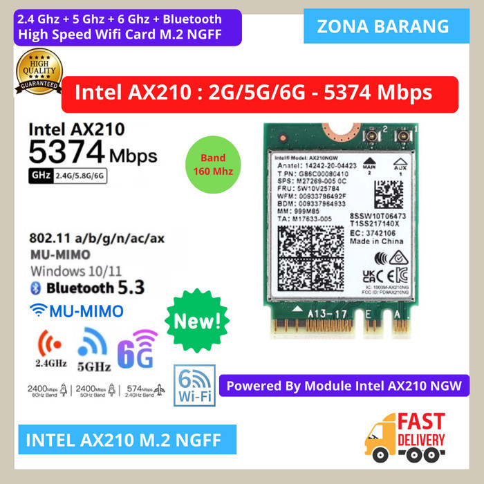 INTEL AX210 HIGH SPEED WIFI CARD PCIE WIFI6 DUAL BAND BLUETOOTH