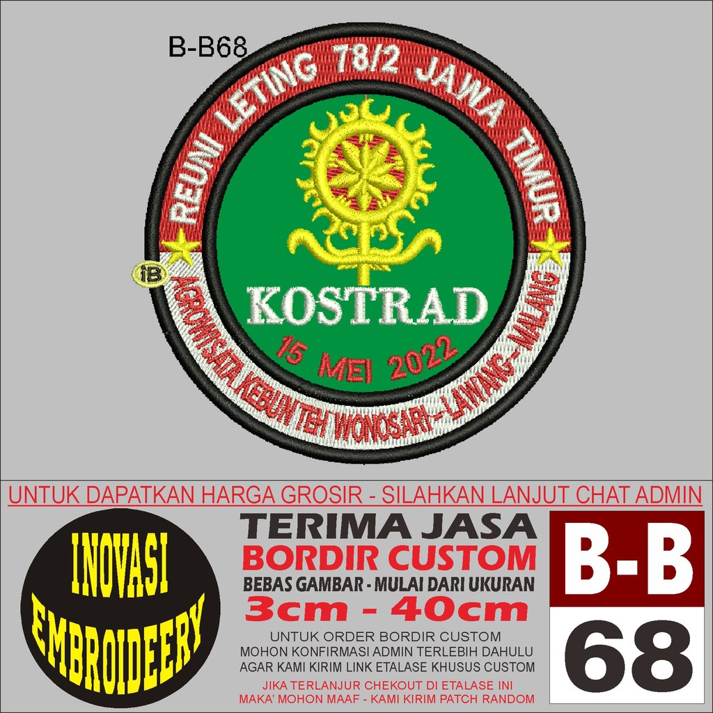 PATCH BORDIR B-B 68 LOGO KOSTRAD  - INOVASI EMBROIDERY TESTIMONI