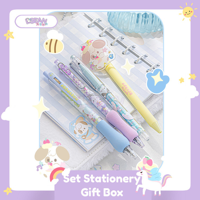 STATIONERY SET GIFT BOX PAKET ISI 15 ITEM PERLENGKAPAN HADIAH ANAK SEKLOAH TEMA GELATO ALAT TULIS