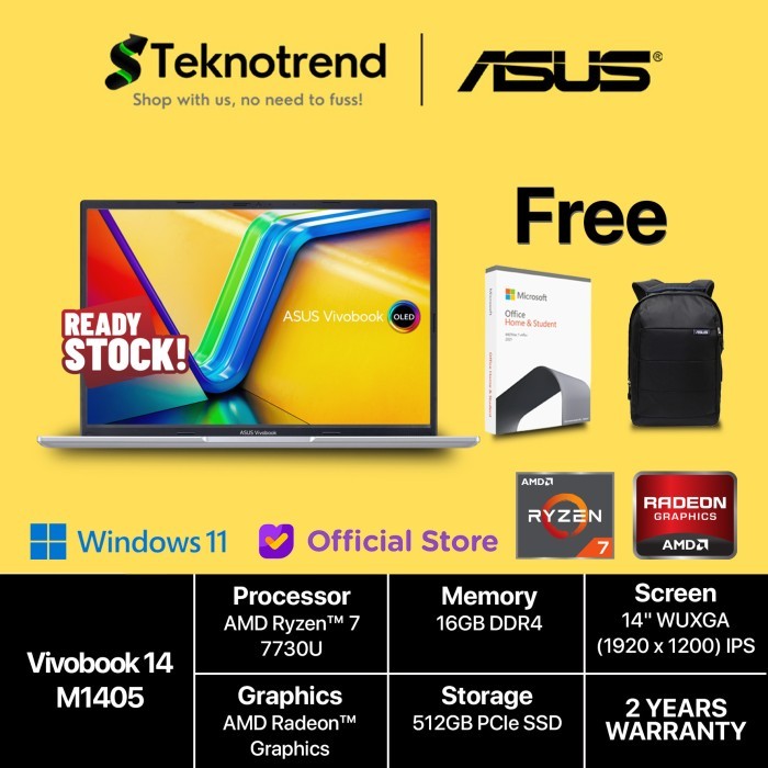 Asus Vivobook 14 M1405Ya Ryzen 7 7730U 512Gb Ssd 16Gb Ips Win11