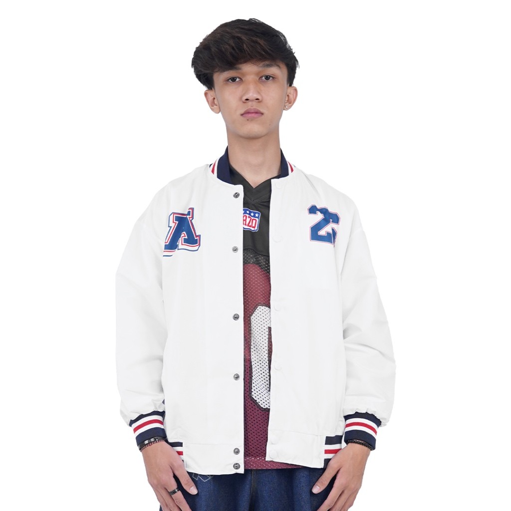 PUTIH Rzq Active / Jaket Seri / Atmosphere 26 / Putih / Bisbol / Bomber / Streetwear / Ukuran Besar 