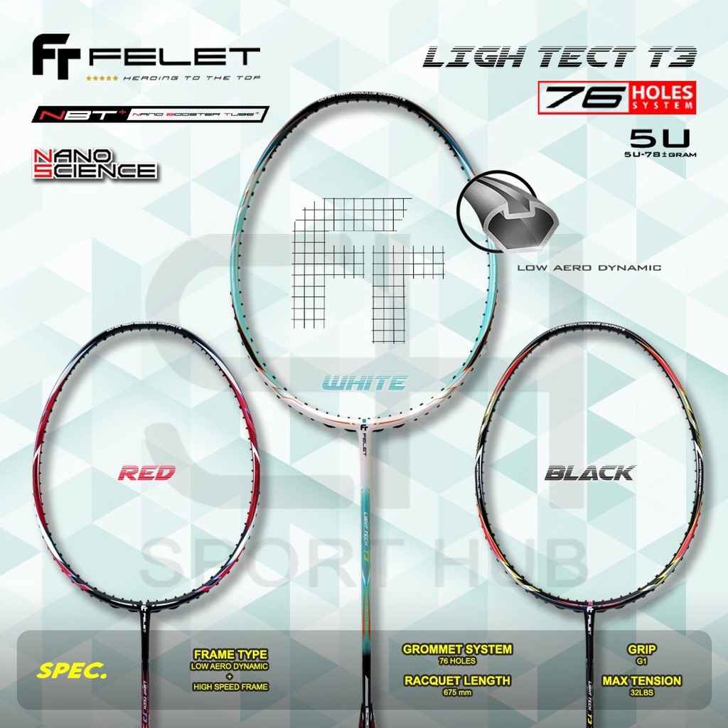 SportHub Felet Light Tech T3 5u 78gram Raket Bulutangkis Raket Bulutangkis Raket Bulutangkis 100% |0