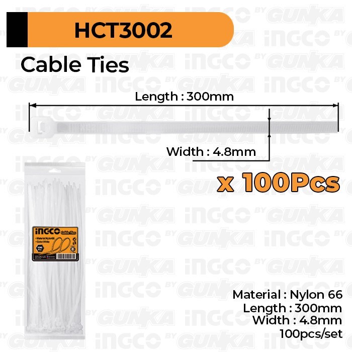 

Sale 100-Pcs Cable Ties (30Cm Putih) Ingco Hct3002 Tali Kabel Tis Tie Nylon