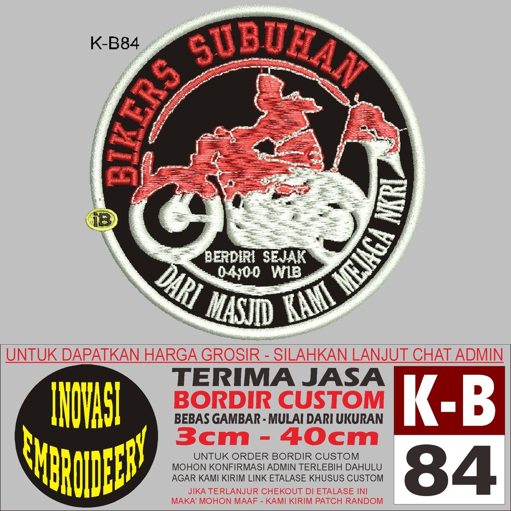 PATCH BORDIR LOGO K-B84 BIKERS SUBUHAN- INOVASI EMBROIDERY TESTIMONI