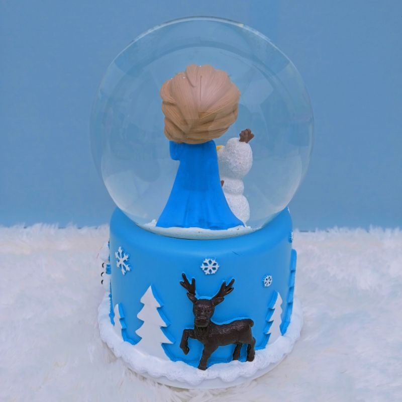 Snowball / Pajangan Bola Kaca Musik Box Frozen Elsa Biru XL (100) + Lampu Salju Otomatis Bergerak