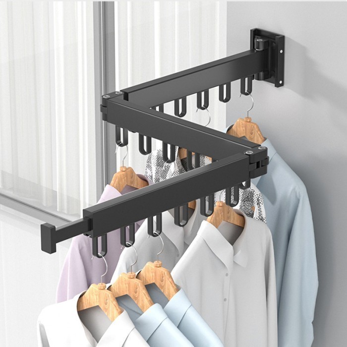 Gantungan Baju Lipat 3 siku Clothes Hanger Retractable /  Gantungan Baju Dinding Lipat Besi / Jemura