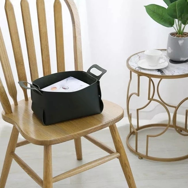 HOT PROMO FOLDABLE LEATHER BASKET KERANJANG KULIT LIPAT HNM108