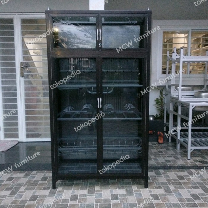 Rak Piring Aluminium Coklat Rangka Besar/Lemari Piring Aluminium Tebal