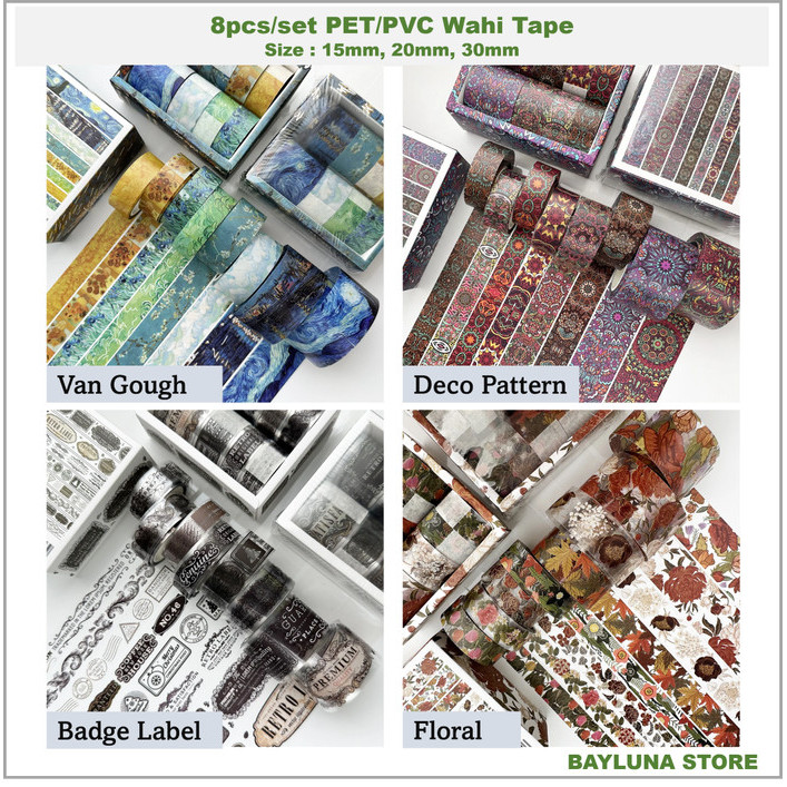 

Terbaru!! 8 Roll /Set Pet Washi Tape Transparan Stiker Scrapbook Journal Vintage Retro Paper Tape