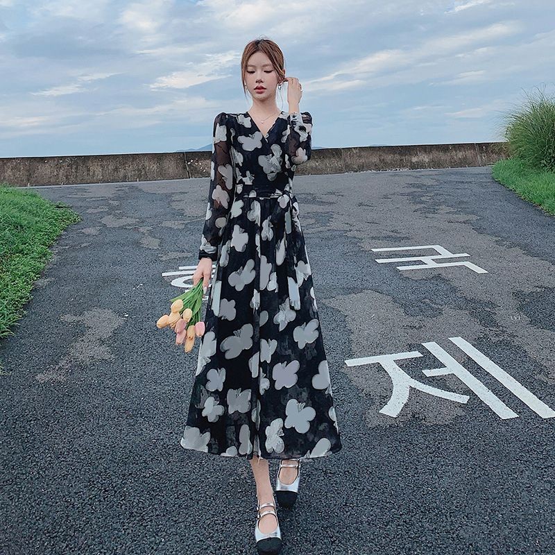 Gaya Korea Wanita Baru Pelangsing Elegan/Lengan Panjang/Dres