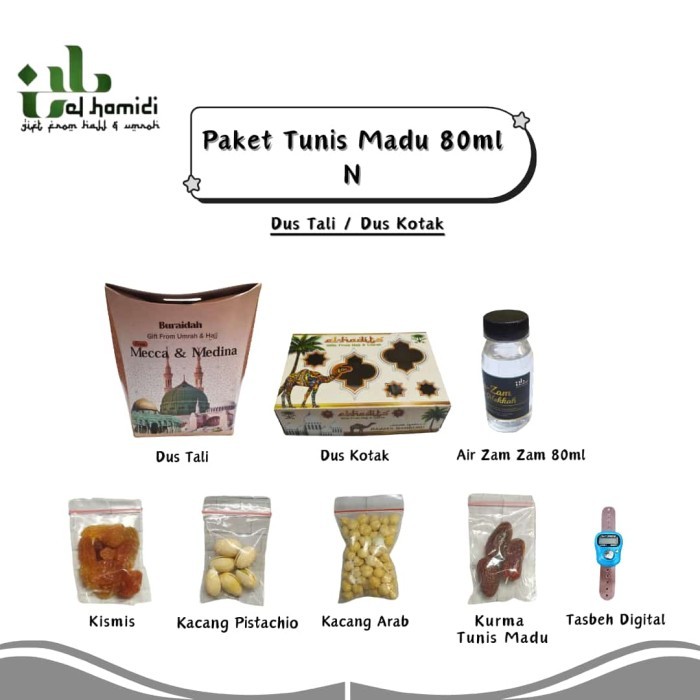 

Paket Oleh Oleh Haji Dan Umroh Lengkap Zamzam 80Ml Tunis Madu