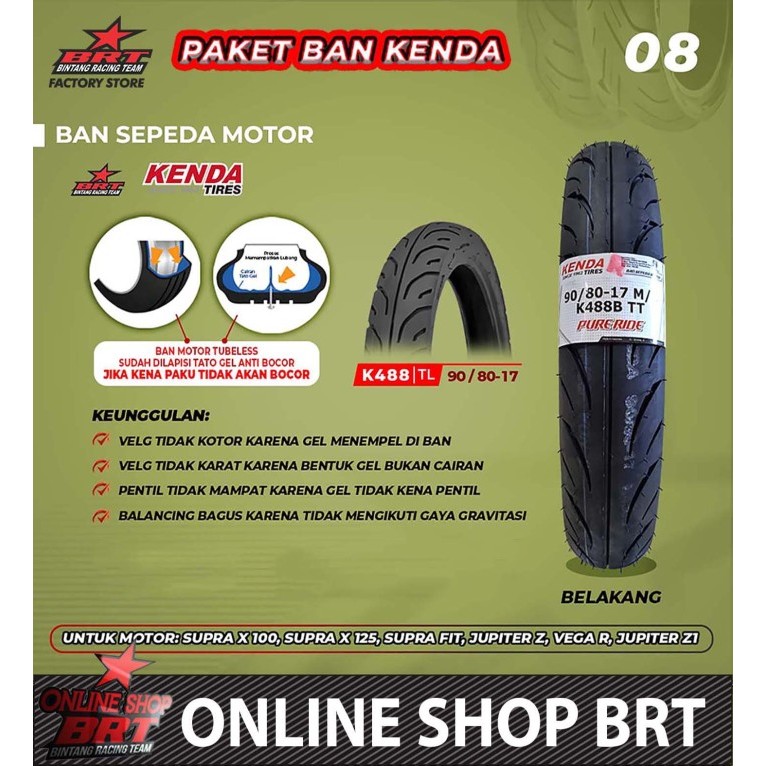 BAN BRT KENDA Velg Ring 17 TATO GEL 70/90-17 80/90-17 90/80-17 BAN TUBLES ANTI BOCOR ANTI PAKU