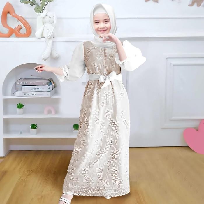 SC LUISA MAXI BAHAN BRUKAT KOMBINASI ORGANZA ANAK PEREMPUAN GAUN BROKAT MUSLIM