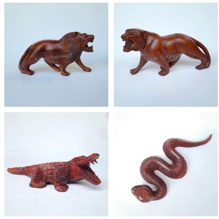 ] Kerajinan kayu Patung Singa Macan Buaya Ular ukiran handmade