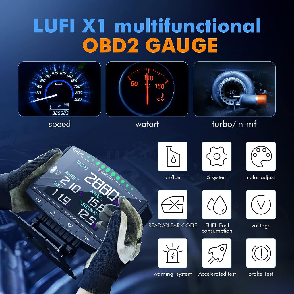 Lufi X1 Multi Meter Gauge Smart Digital 2.8 PNP OBD OBD2 English Version Revolution RPM Suhu Oli