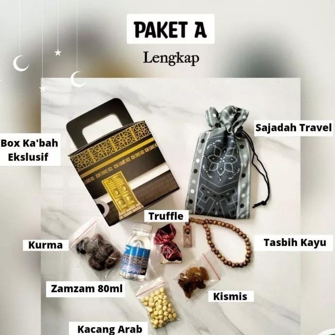 

ISI 25 PCS PAKET OLEH-OLEH HAJI DAN UMROH BENTUK KA'BAH HAMPERS