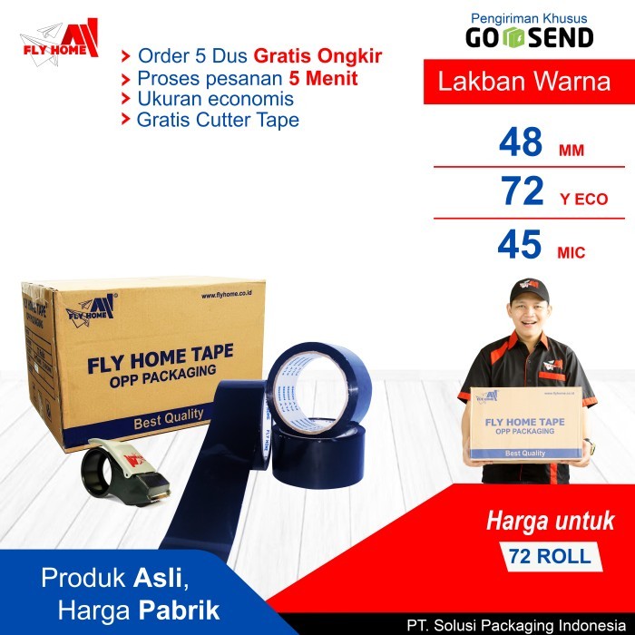 

Sale Flyhome Lakban Warna Hitam 1 Dus 48Mm X 72Yard Isi 72 Roll Eco Instan