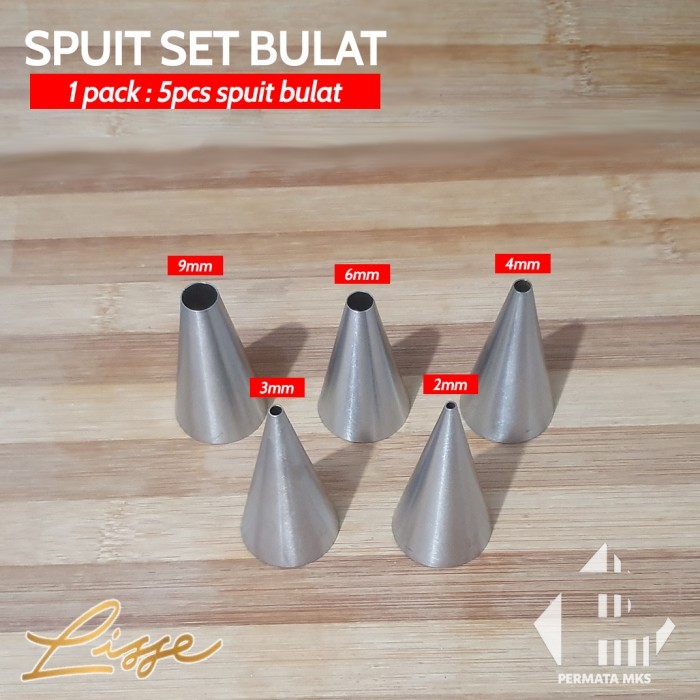 *$*$*$*$] Spuit Set 5 pcs Bulat Stainless Tebal / Spuit Tulis / Piping Tip Lisse