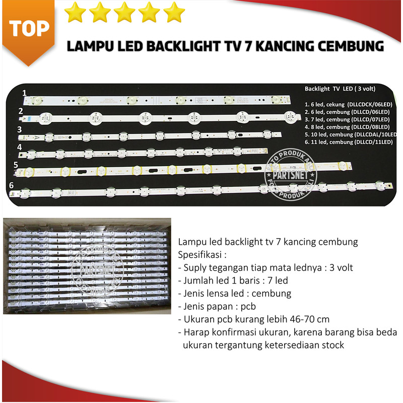 Lampu led backlight tv 7 kancing cembung