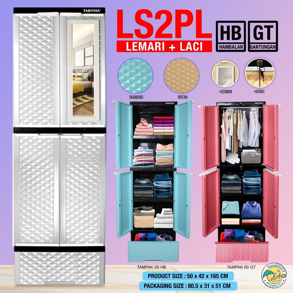 [COD] TABITHA LEMARI PAKAIAN PLASTIK DENGAN LACI LEMARI 2 PINTU SERBAGUNA PREMIUM - LS2PL SERIES