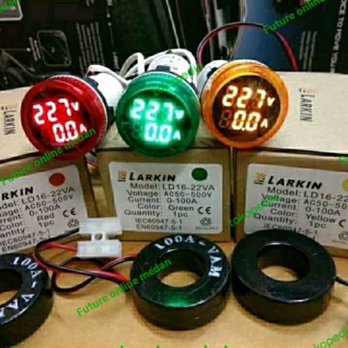 `````````] Pilot lamp Led digital volt + ampere meter, Lampu indikator panel 22mm