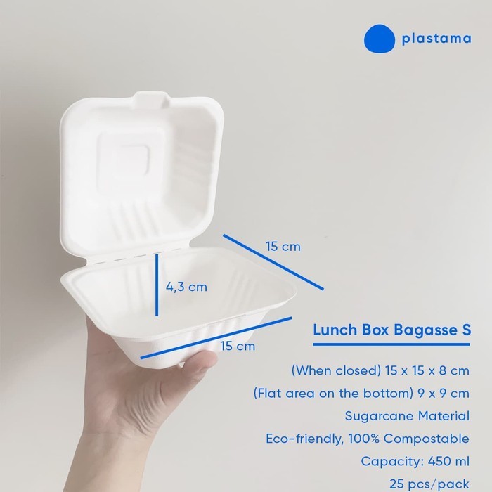 LUNCHBOX SMALL SUGARCANE BAGASSE 15X15 BIODEGRADABLE LUNCH BOX BURGER