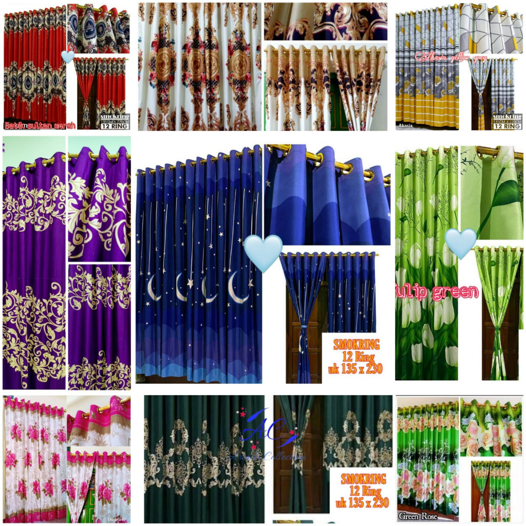 Gorden Modern Polos dan Motif Gordyn Mewah Smokring 12 Ring Hordeng Tirai Pintu & Korden Jendela Min