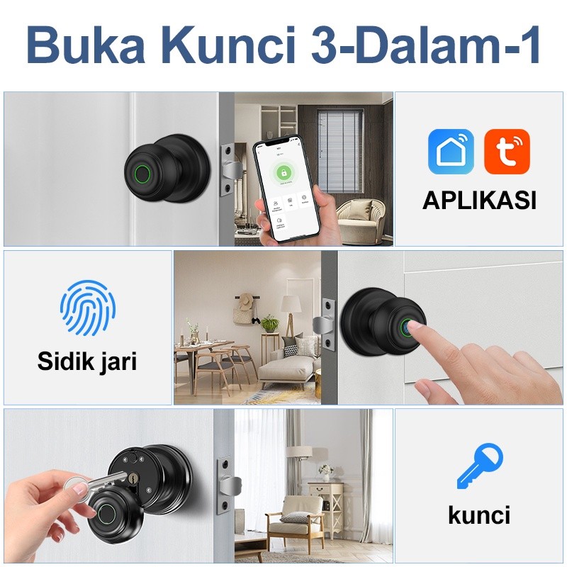 TUYA kunci pintu sidik jari kenop pintar Kontrol Bluetooth kunci pintu sidik jari kunci pintu pintar