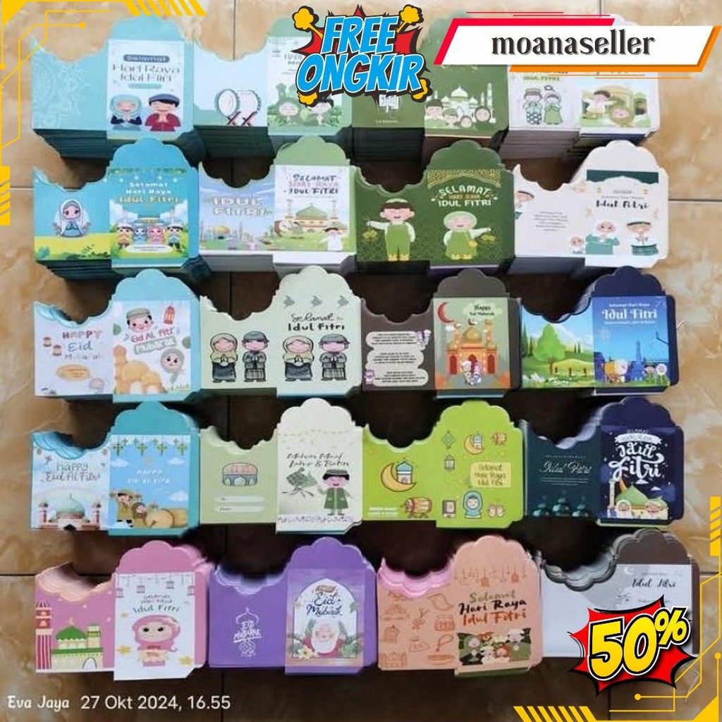 

(100 Lembar) Belum Di Lem, Amplop Lebaran Medium Motif Muslim Lucu Cod