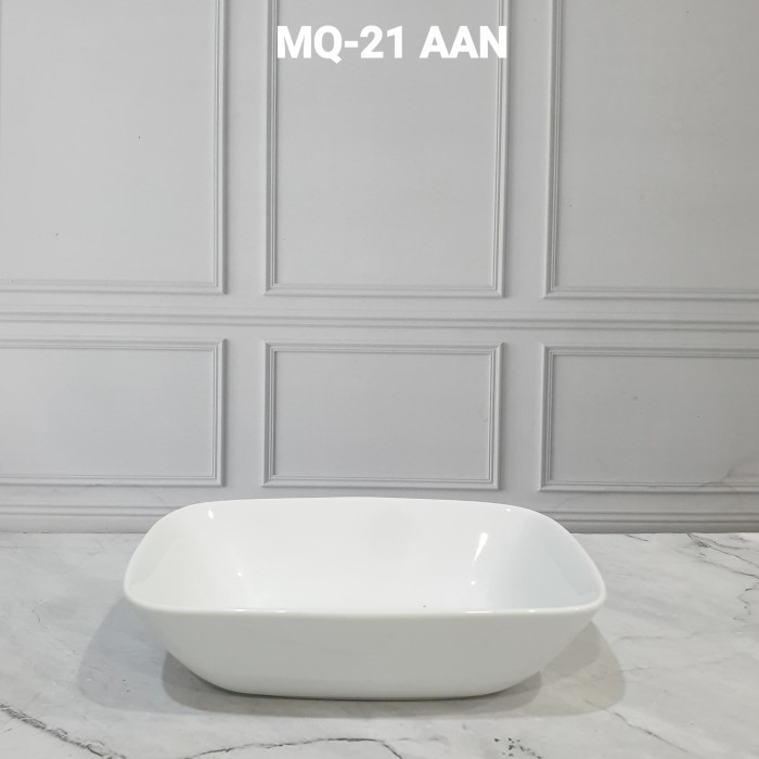 ------] Piring Mangkok Keramik Porselen Putih Polos Blanc 9" Segi Kotak Cekung Dalam Makan Saji
