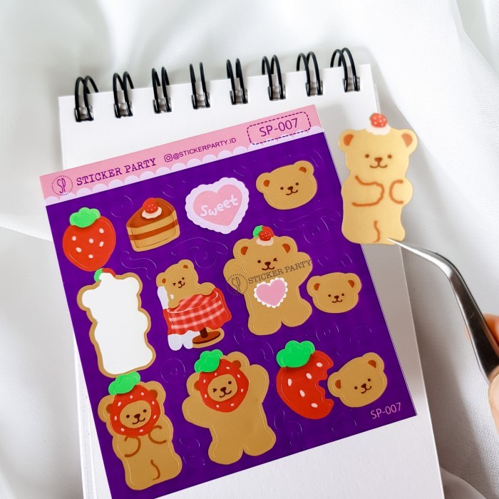 

\\\\\] [StickerParty] Stiker Strawberry Teddy Karakter Bear Lucu Korea Style