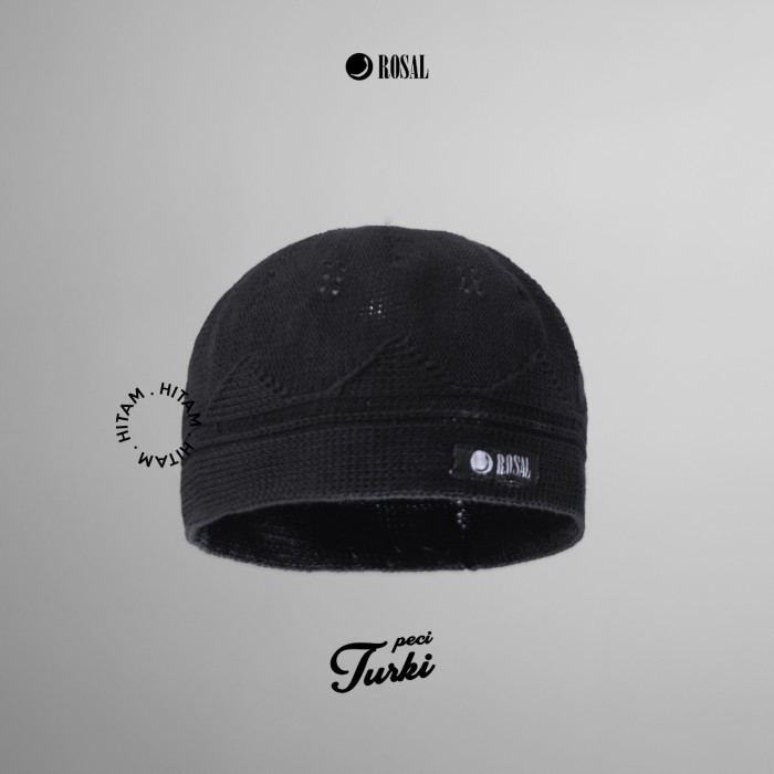 Peci Peci Turki - Peci Rajut Turki Rosal - Peci solat/sholat/shalat - Hitam polos motif berkualitas