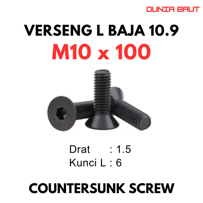 Baja 10.9 Baut JFL M10X100 / Baut Verseng L 10X100 / Countersunk L M10 X 100 / 10 X 100  - Socket Co