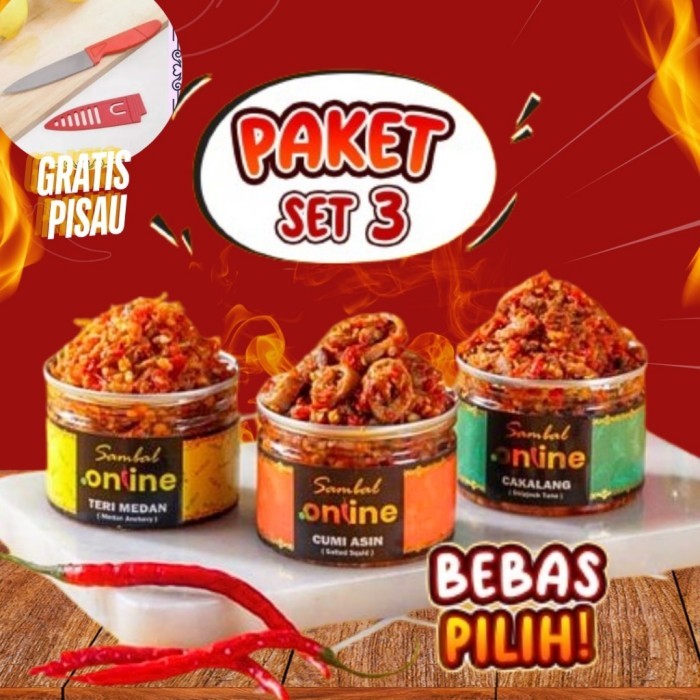 

TERLARIS SAMBAL CUMI ASIN / TERI MEDAN / CAKALANG / PAKET HEMAT 3 SAMBEL ONLINE MURAH!!! MURAH