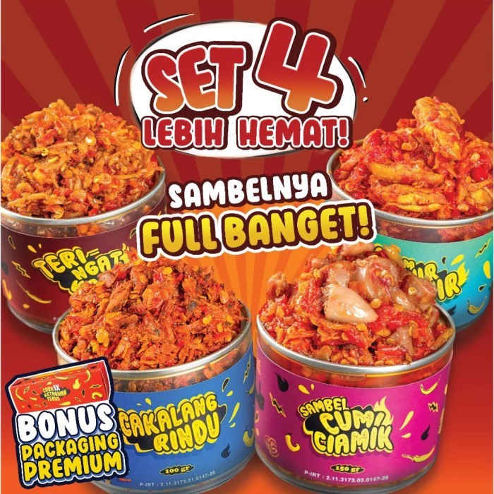 

TERLARIS EATSAMBEL PAKET HEMAT 4 PCS - CUMI CIAMIK / CAKALANG RINDU / TERI / AYAM SUWIR 150GR