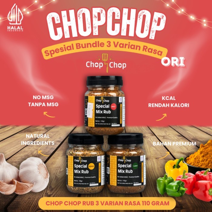 

TERLARIS PAKET BUNDLE CHOPCHOP RUB KOMBINASI 3 VARIAN - ORI, CURRY, SPICY BUMBU MARINASI RENDAH