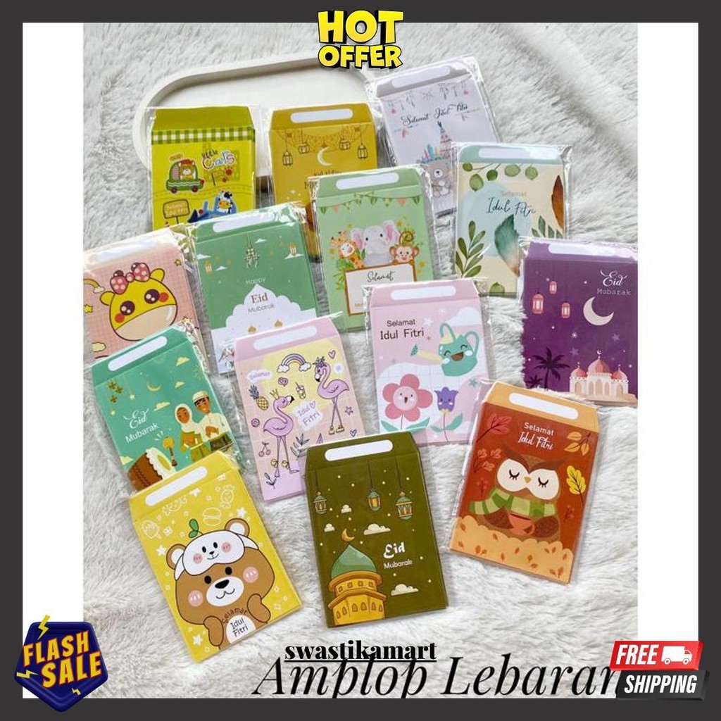 

10Pcs Amplop Lebaran Premium Motif Kekinian Isi 10 Amplop Cod