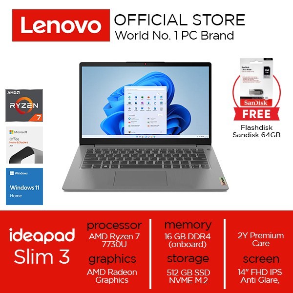 Lenovo Ideapad Slim 3 14Abr8 Ryzen 7 7730U 16Gb 512Gb W11 Ohs