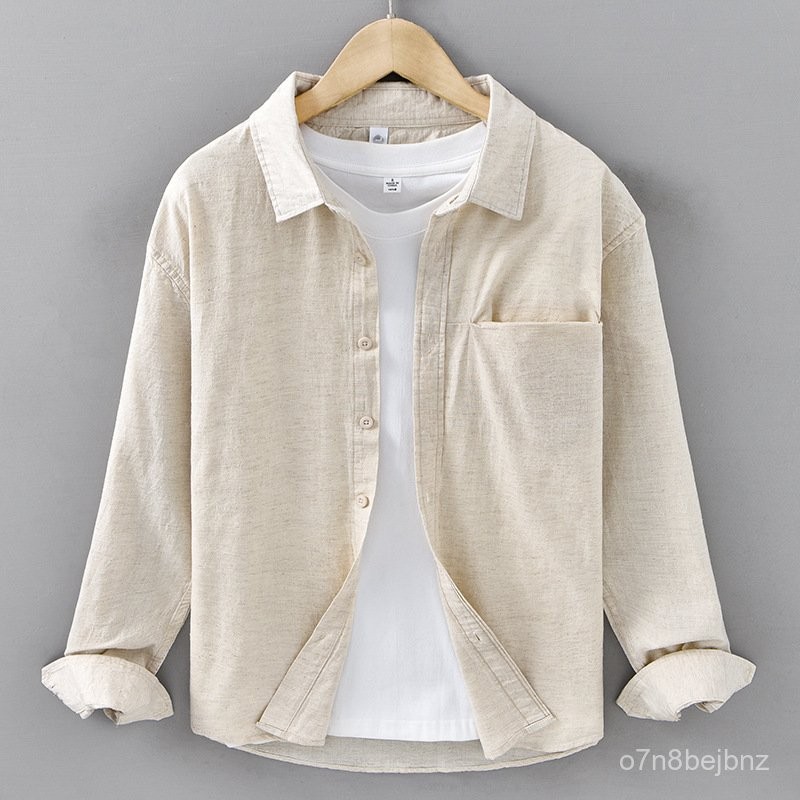 Japanese Retro Cotton Linen Long Sleeve Shirt Men's Trendy Versatile Casual Shirt Men's Linen Top
